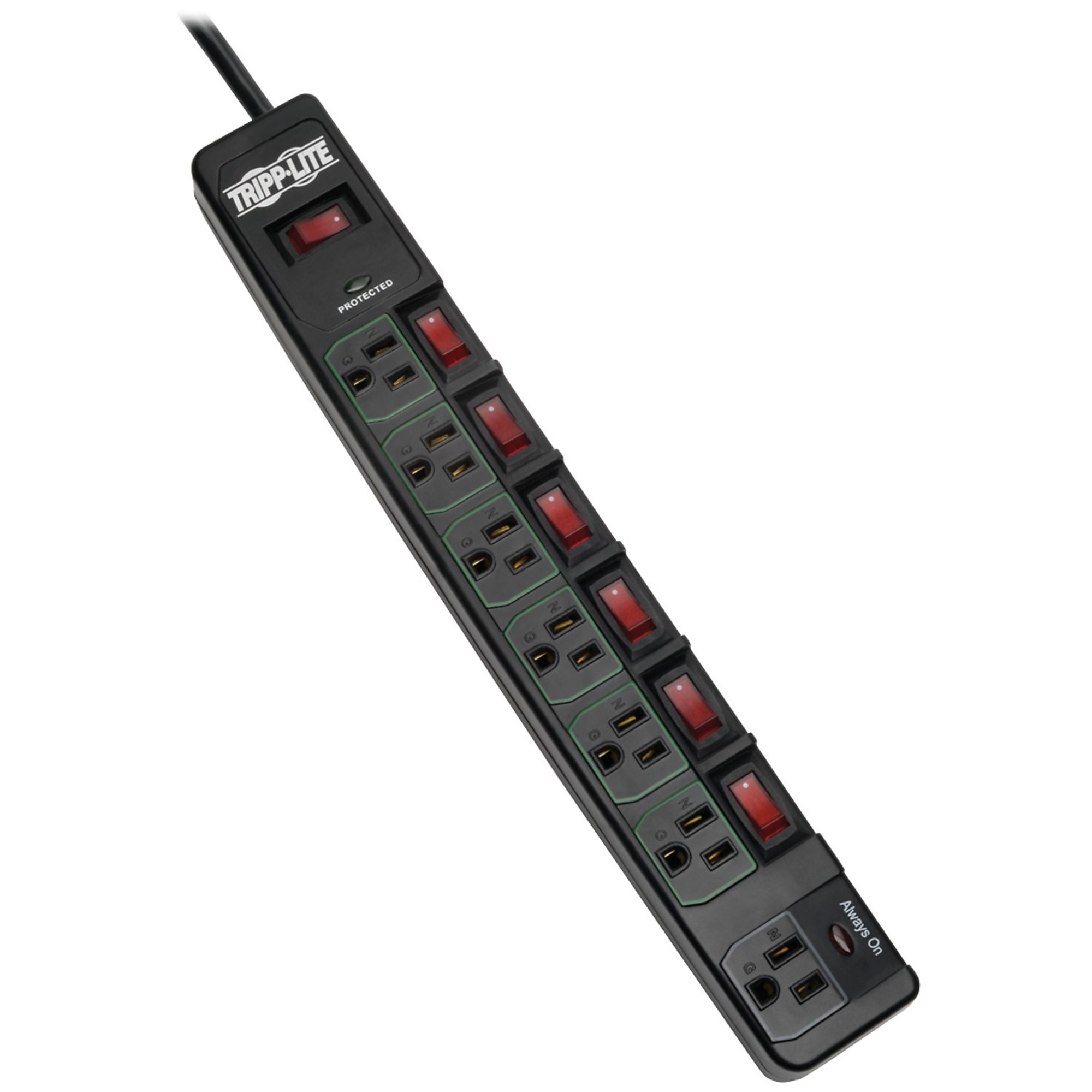 Tripp Lite ECO-Surge™, 7-Outlet Surge Protector, Cord Length 6 ft, Cable Gauge 14 Amps 15 Model# TLP76MSGB